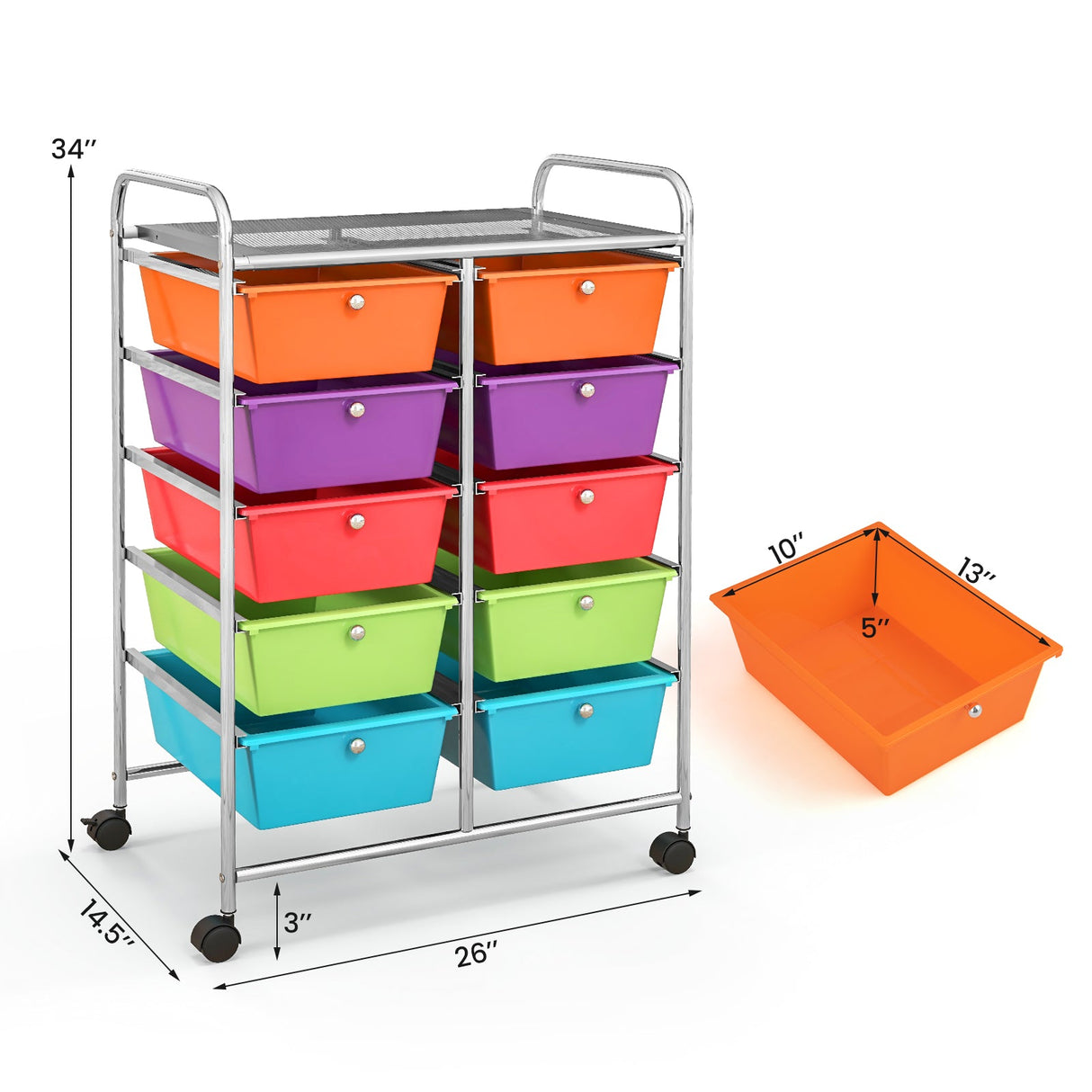 10-Drawer Rolling Storage Cart-Deep Multicolor by DirectDeals