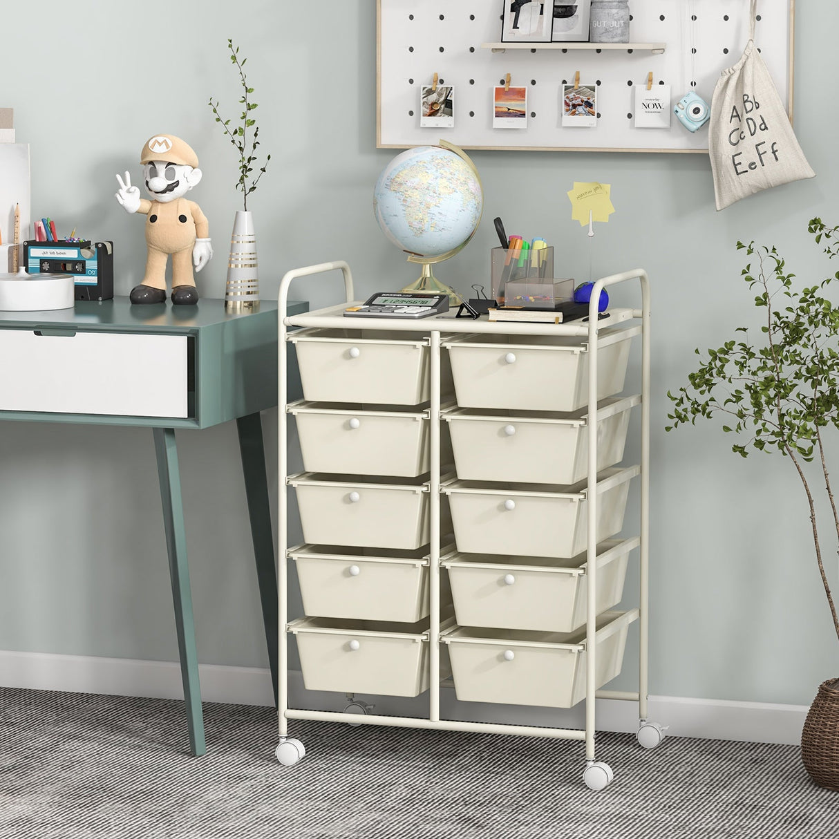 10-Drawer Rolling Storage Cart-White by DirectDeals