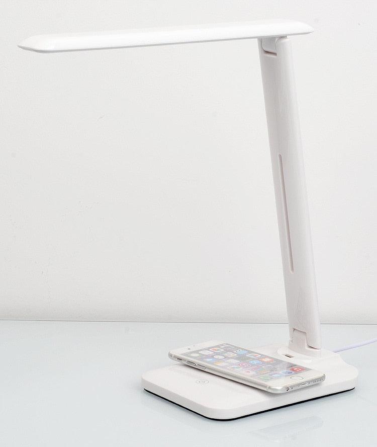 10W LED Desk Lamp with phone Wireless Charger, USB Charging Port, Dimmable Eye-Caring Office Lamp for Work, Folding Design Decorative Table Lamp Cute Study Lamps for Bedroom Décor