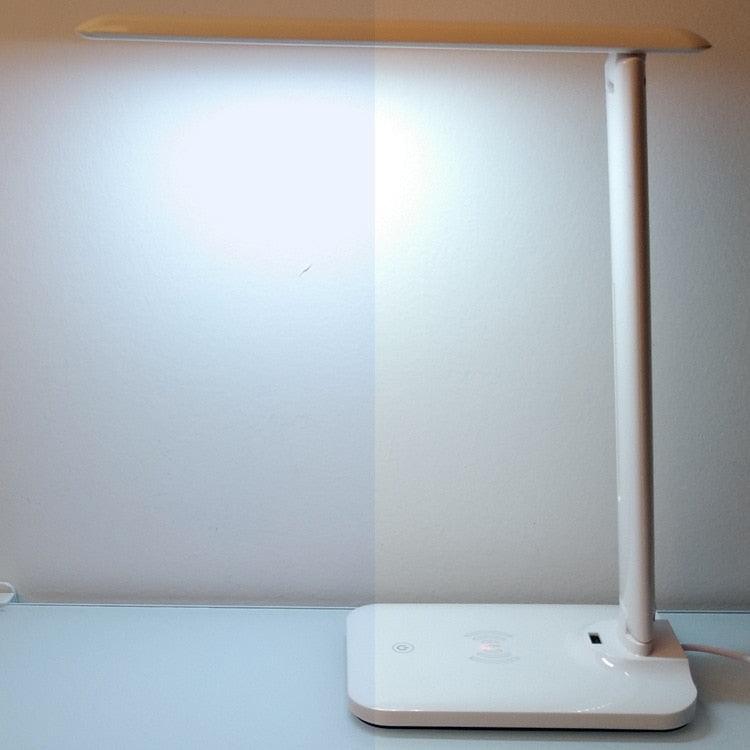 10W LED Desk Lamp with phone Wireless Charger, USB Charging Port, Dimmable Eye-Caring Office Lamp for Work, Folding Design Decorative Table Lamp Cute Study Lamps for Bedroom Décor