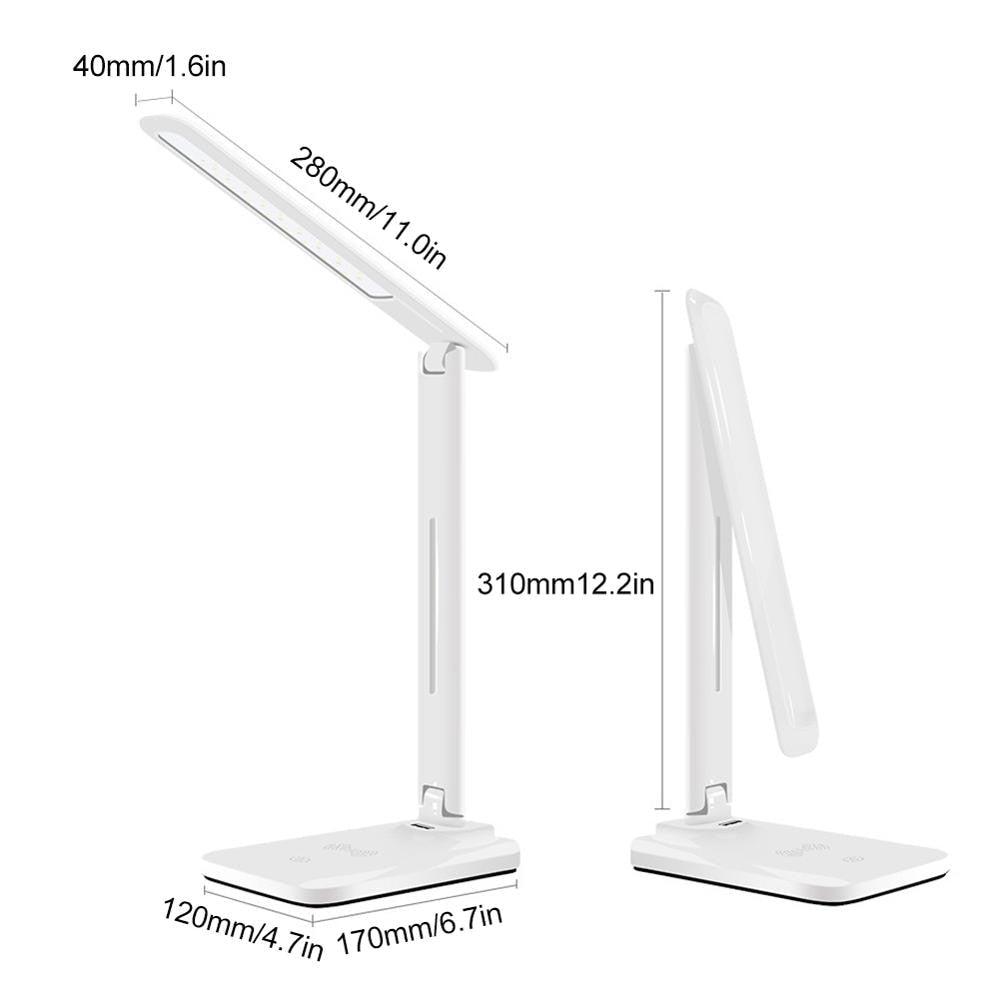 10W LED Desk Lamp with phone Wireless Charger, USB Charging Port, Dimmable Eye-Caring Office Lamp for Work, Folding Design Decorative Table Lamp Cute Study Lamps for Bedroom Décor