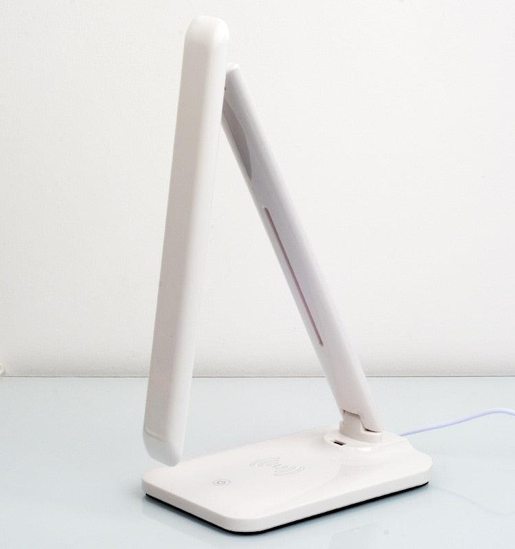 10W LED Desk Lamp with phone Wireless Charger, USB Charging Port, Dimmable Eye-Caring Office Lamp for Work, Folding Design Decorative Table Lamp Cute Study Lamps for Bedroom Décor