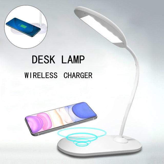 10W LED Desk Lamp with phone Wireless Charger, USB Charging Port, Dimmable Eye-Caring Office Lamp for Work, Folding Design Decorative Table Lamp Cute Study Lamps for Bedroom Décor