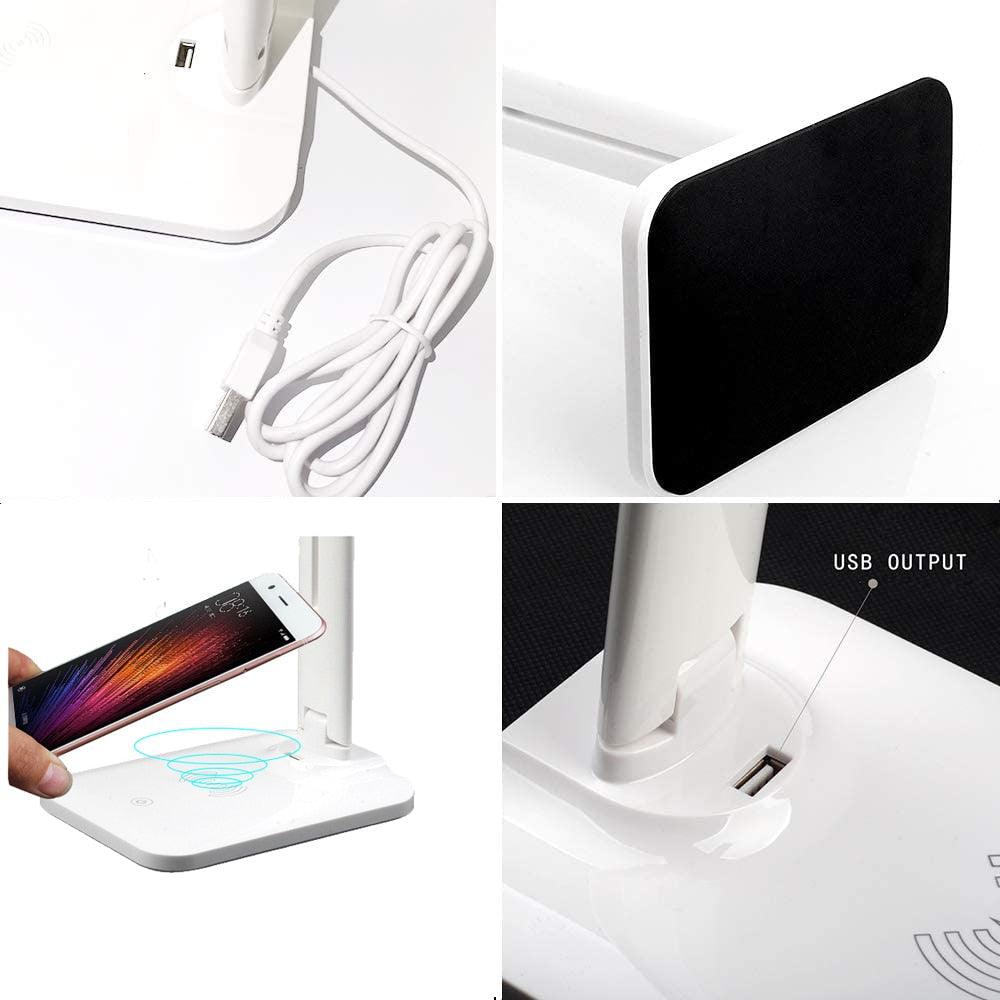 10W LED Desk Lamp with phone Wireless Charger, USB Charging Port, Dimmable Eye-Caring Office Lamp for Work, Folding Design Decorative Table Lamp Cute Study Lamps for Bedroom Décor
