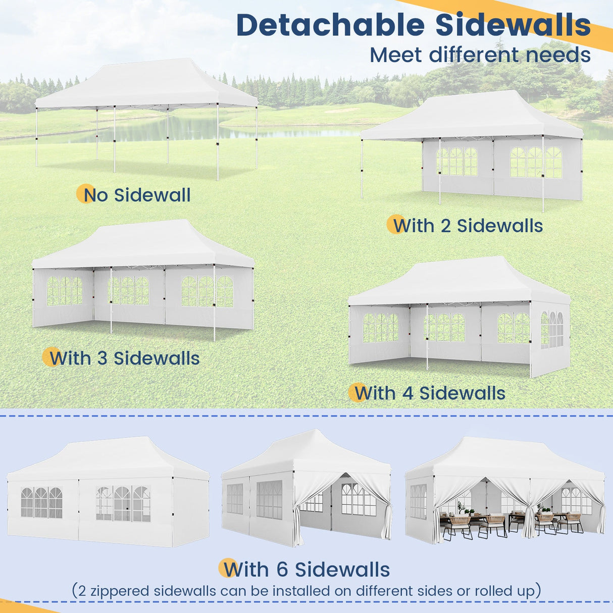 10 x 20 FT Pop up Canopy with 6 Sidewalls and Windows and Carrying Bag for Party Wedding Picnic-White by DirectDeals