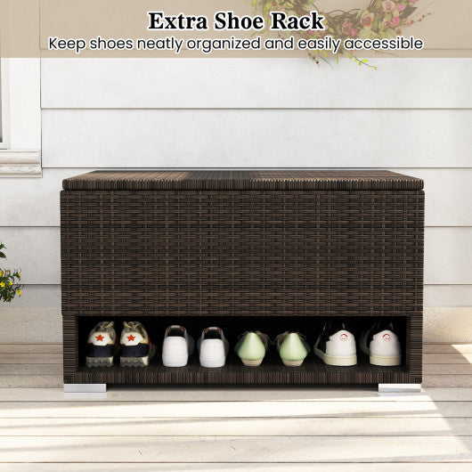 PE Rattan Storage Bin with Waterproof Liner for Patio Cushions