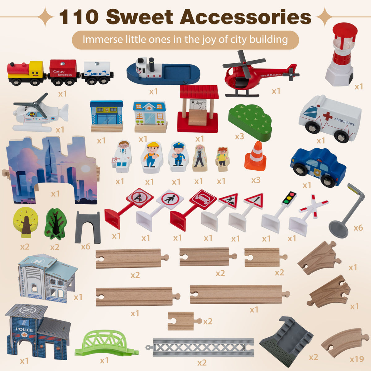 110-Piece Wooden Train Table for Toddlers 3+ Years Old