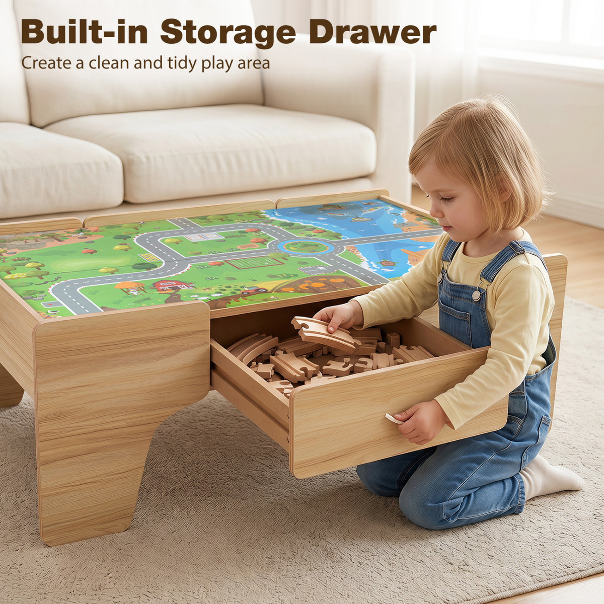 110-Piece Wooden Train Table for Toddlers 3+ Years Old