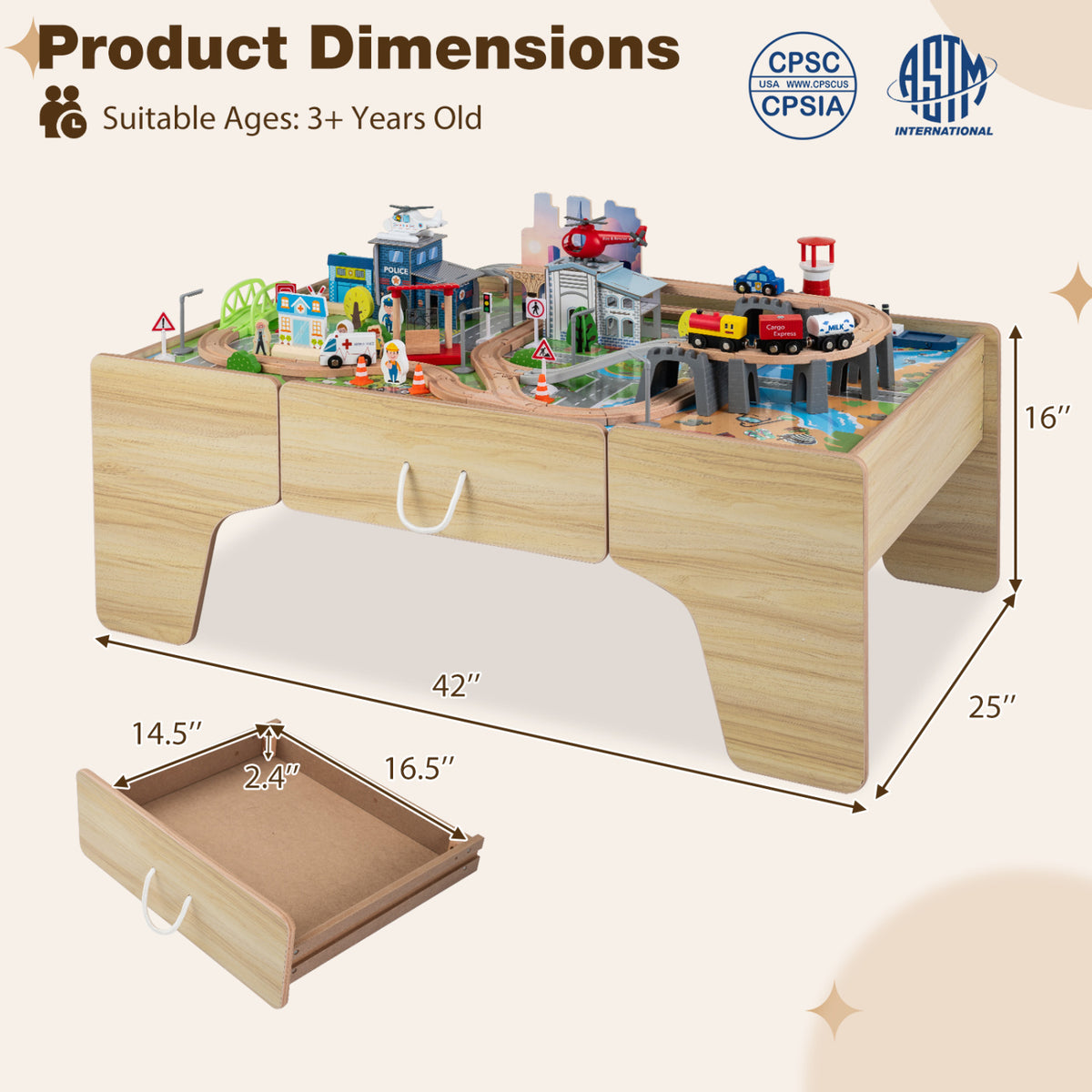 110-Piece Wooden Train Table for Toddlers 3+ Years Old