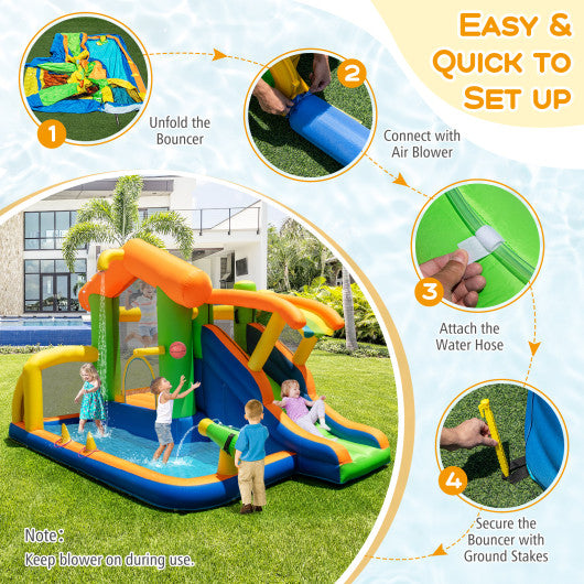 Inflatable Bounce House Water Park with Slide and 480W Blower