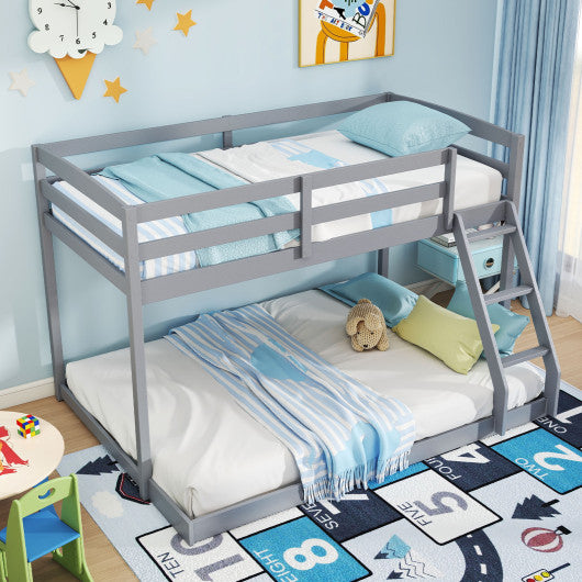 Twin Over Full Bunk Bed Low Floor Bunk Bed Frame-Gray