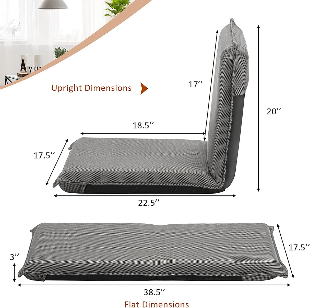 Adjustable 6 Positions Folding Lazy Man Sofa Chair Floor Chair-Black