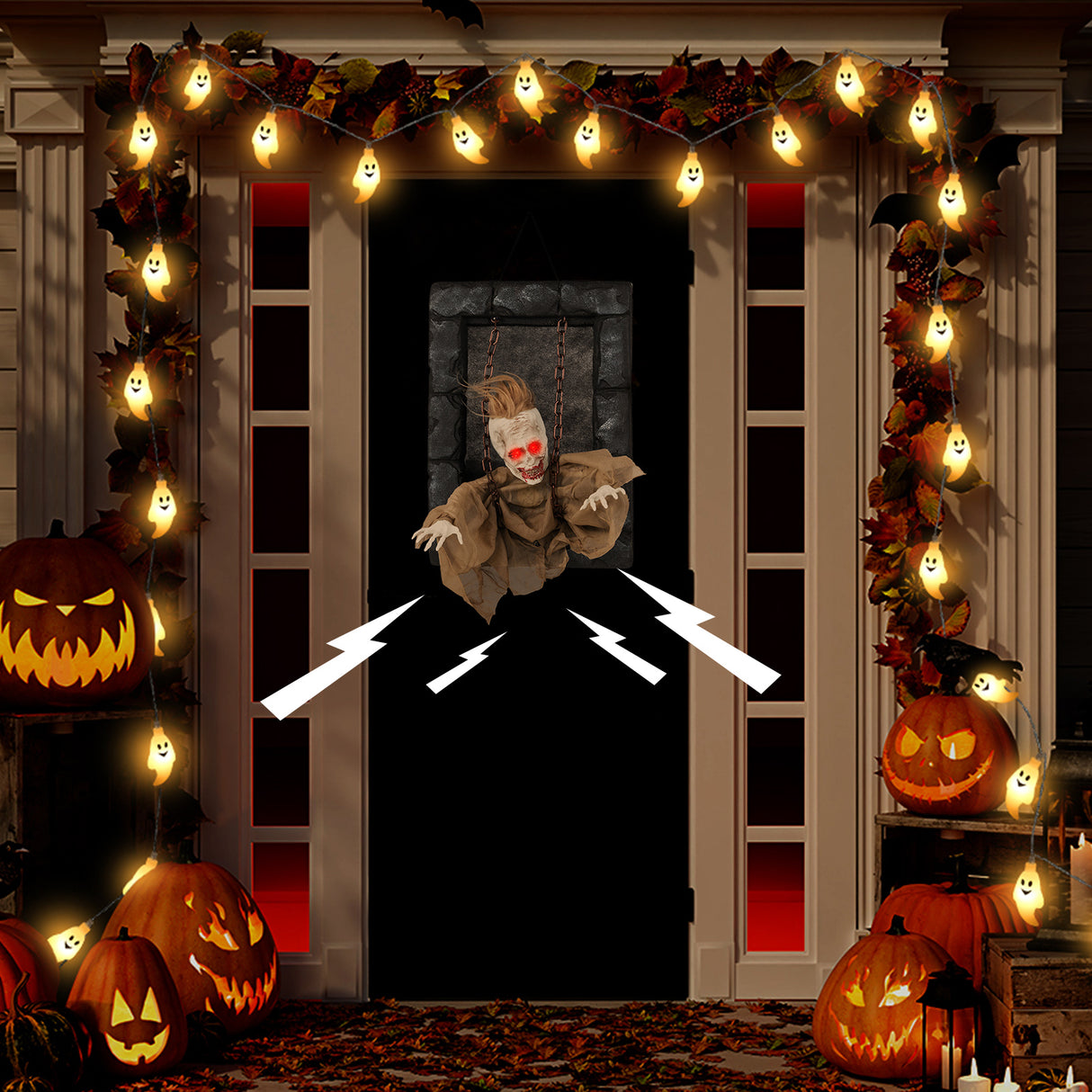 Halloween Hanging Animated Zombie Prisoner Decoration Sound-Activated