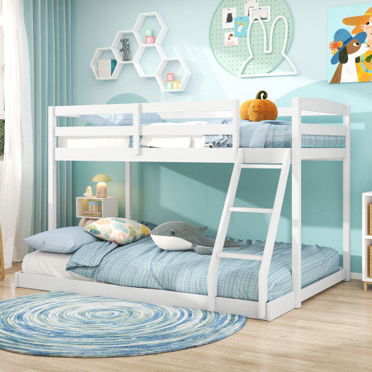 Twin Over Full Bunk Bed Low Floor Bunk Bed Frame-White