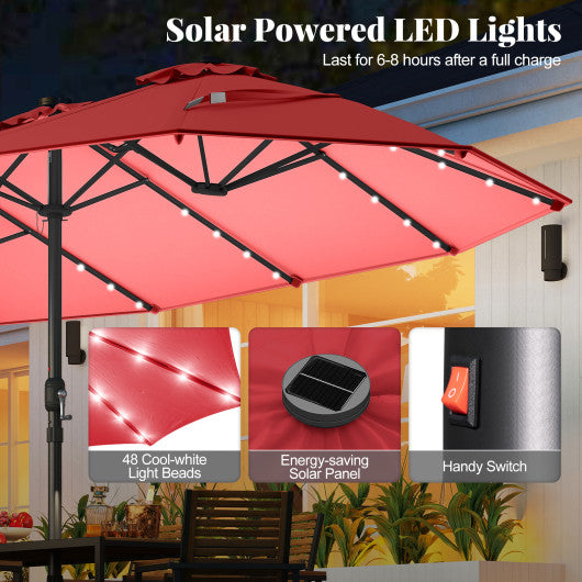 11 Pieces Patio Dining Set with LED Patio Umbrella with Base and Seat Cushions (Beige)-Orange