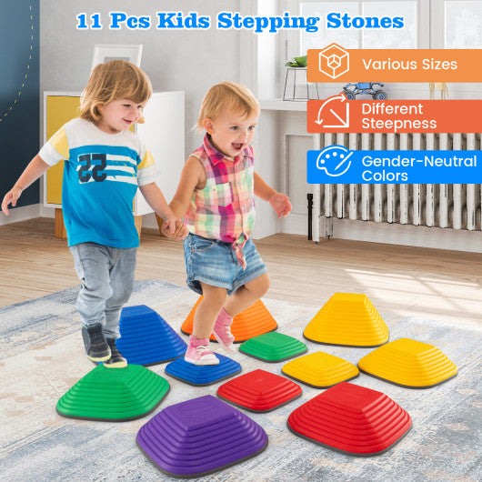 11 Pieces Kids Stepping Stone Square Stackable Indoor Outdoor-Multicolor