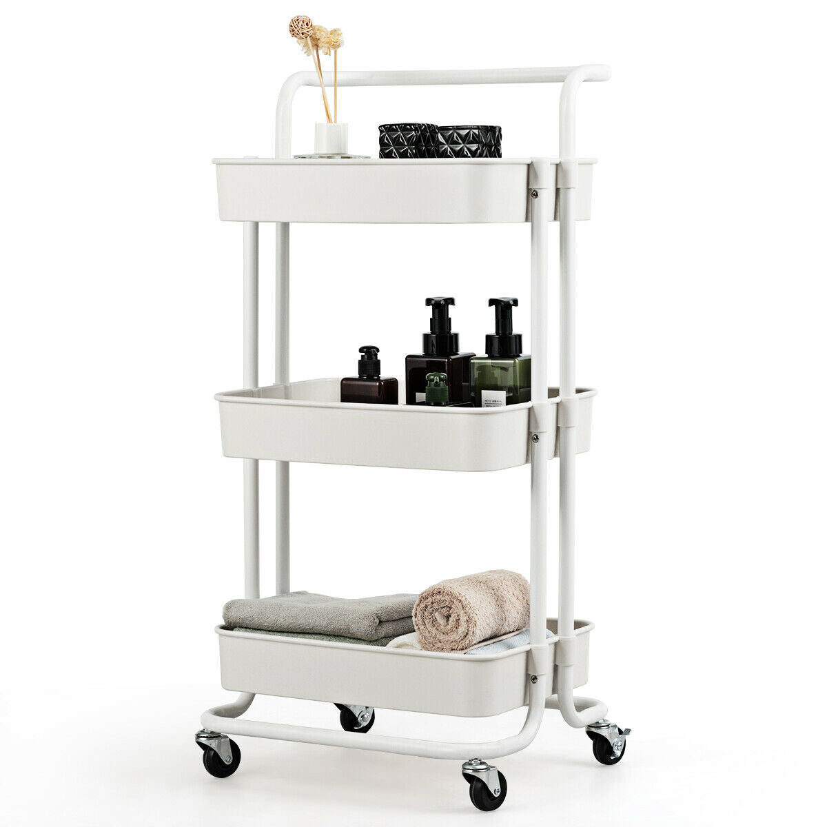 3-Tier Utility Cart Storage Rolling Cart with Casters-Black