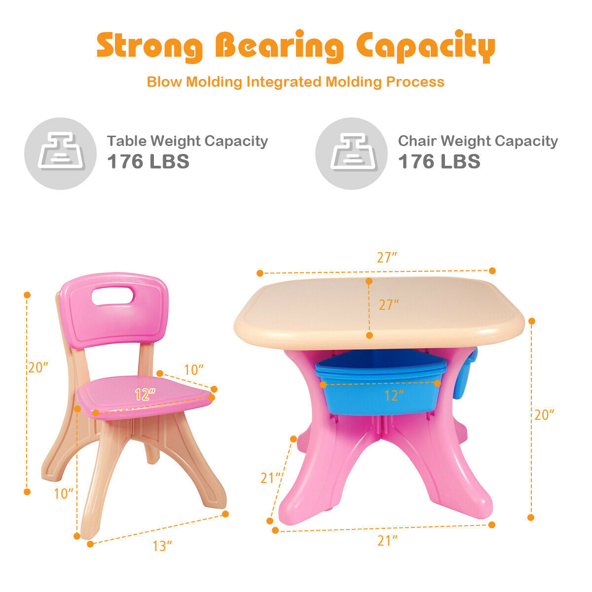 In/Outdoor 3-Piece Plastic Children Play Table & Chair Set