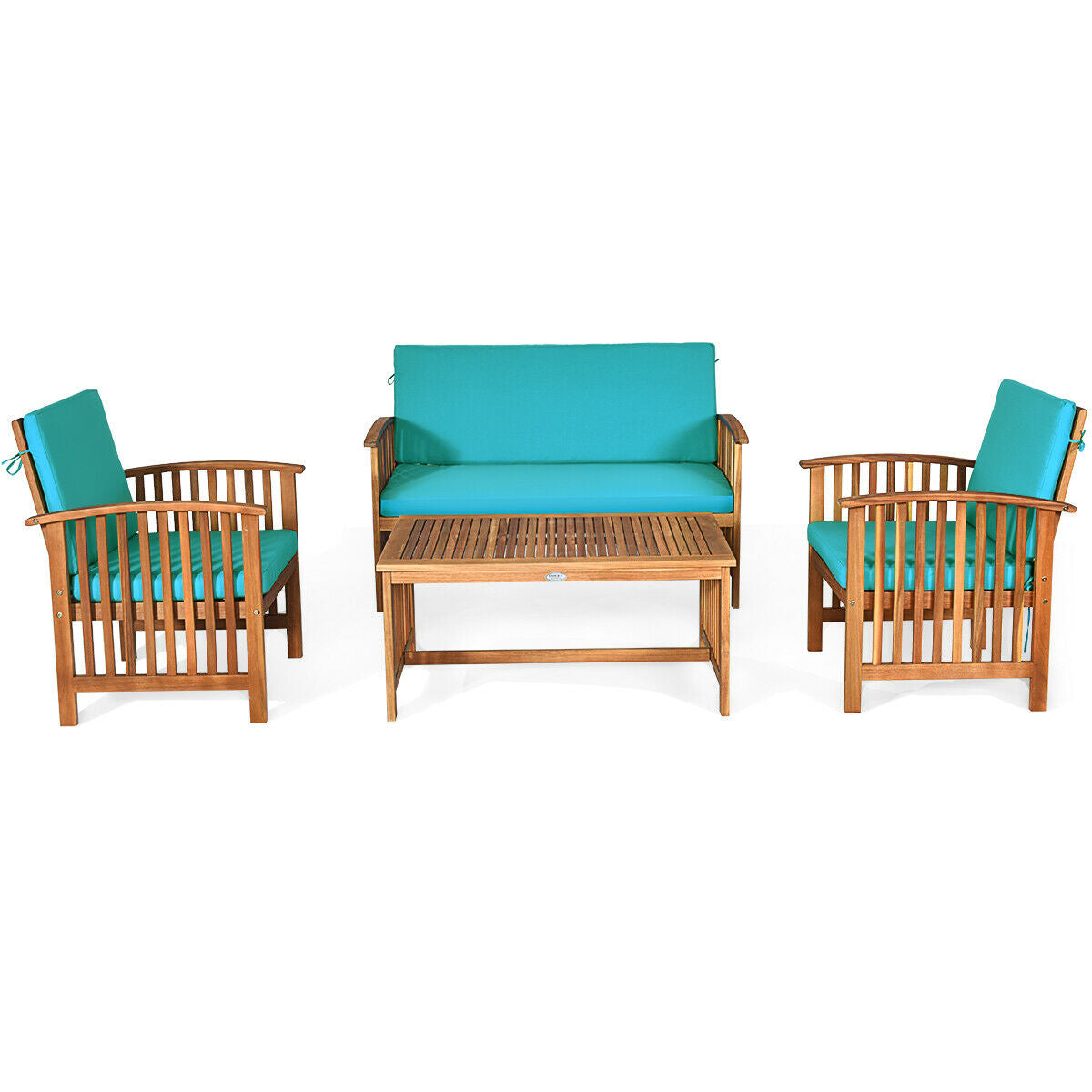 4 Pieces Patio Solid Wood Furniture Set-Beige