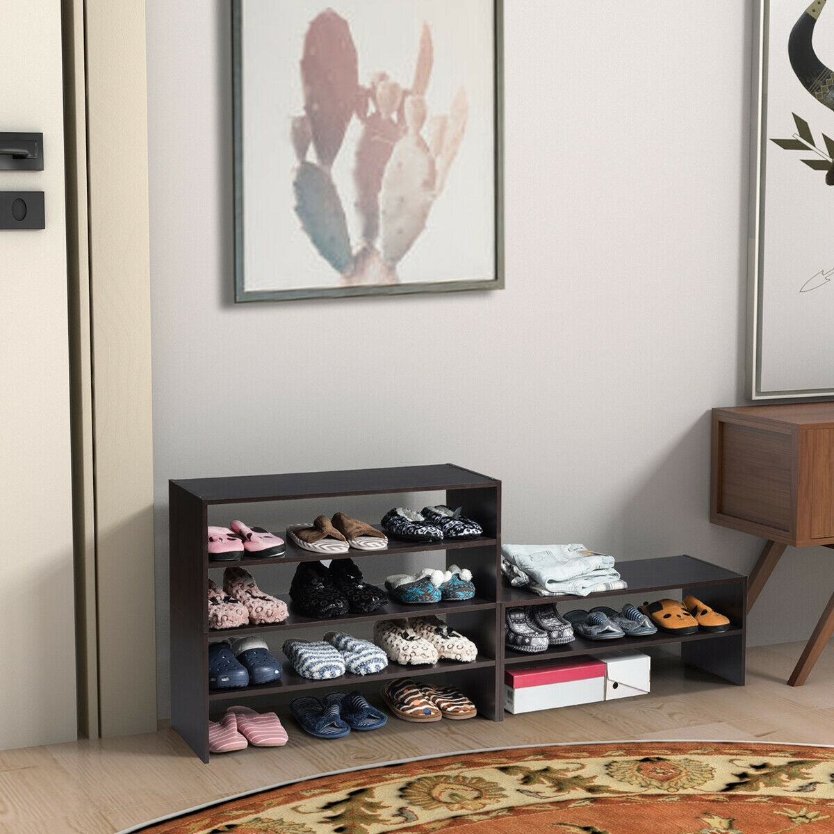 3 Pieces 31-Inch Stackable Multi-Shape Shoe Rack-White