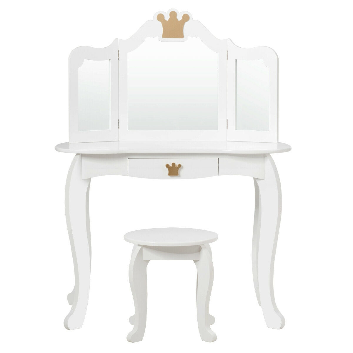 Kids Makeup Dressing Table with Tri-folding Mirror and Stool-Pink