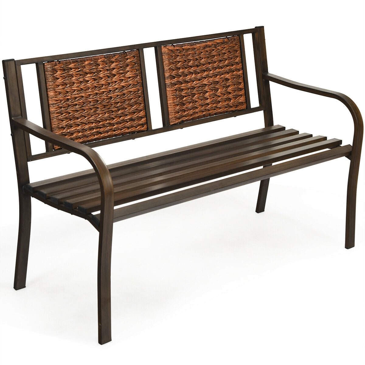 Patio Garden Bench with Powder Coated Steel Frame for Lawn