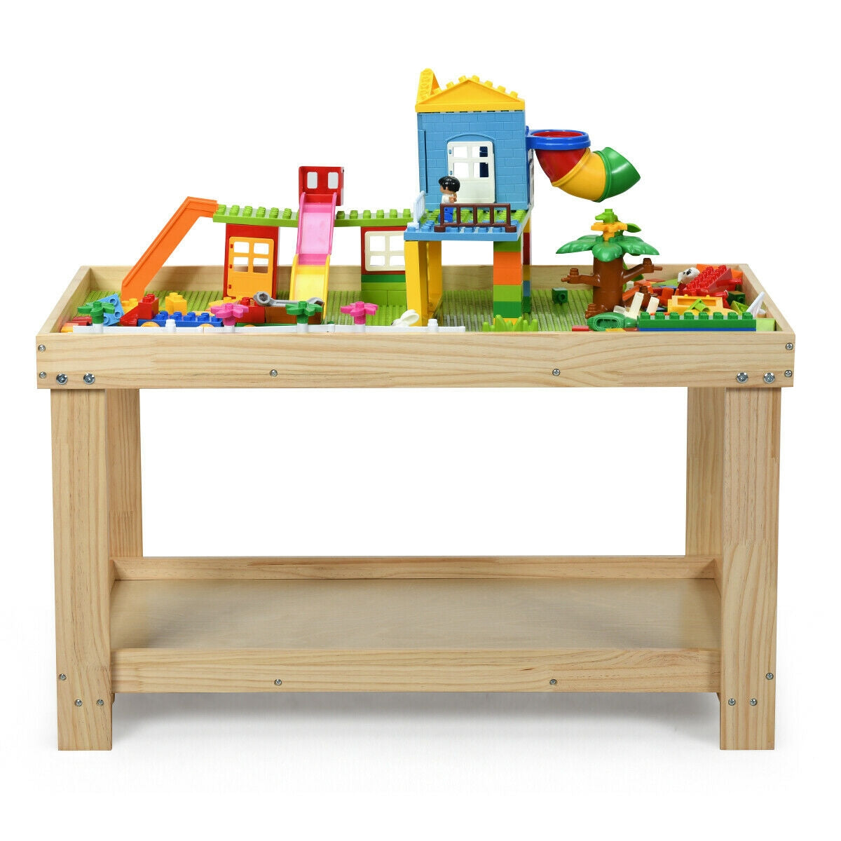 Solid Multifunctional Wood Kids Activity Play Table-Dark Brown