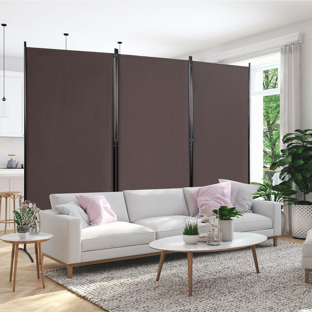 3-Panel Room Divider Folding Privacy Partition Screen for Office Room-White