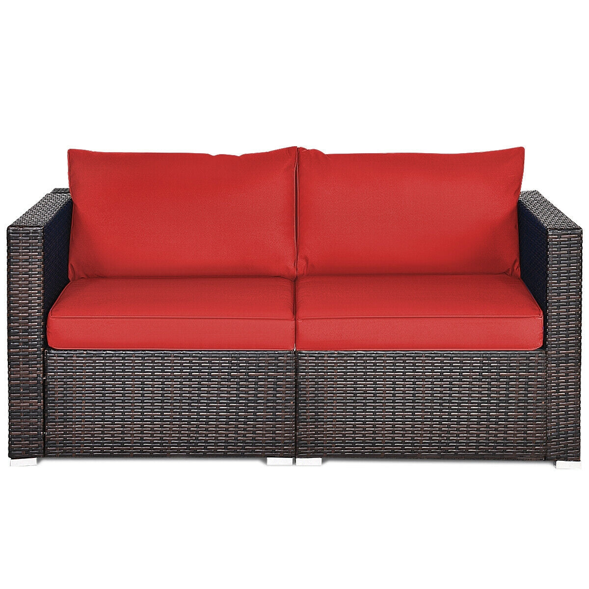 2PCS Patio Rattan Sectional Conversation Sofa Set-Navy