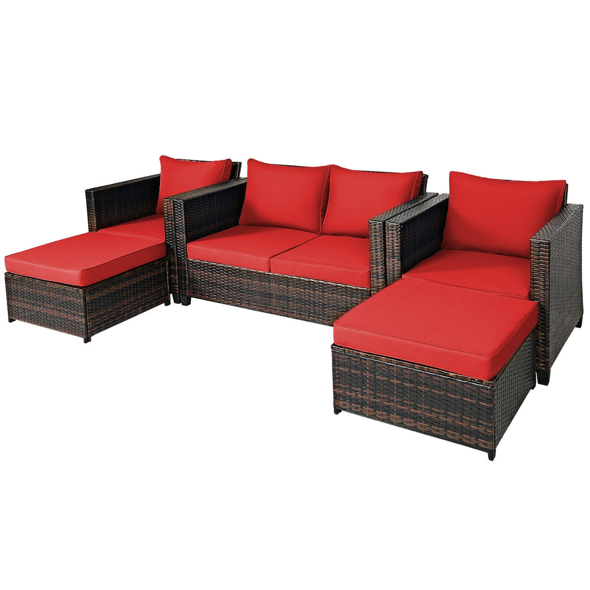 5 Pieces Patio Cushioned Rattan Furniture Set-White