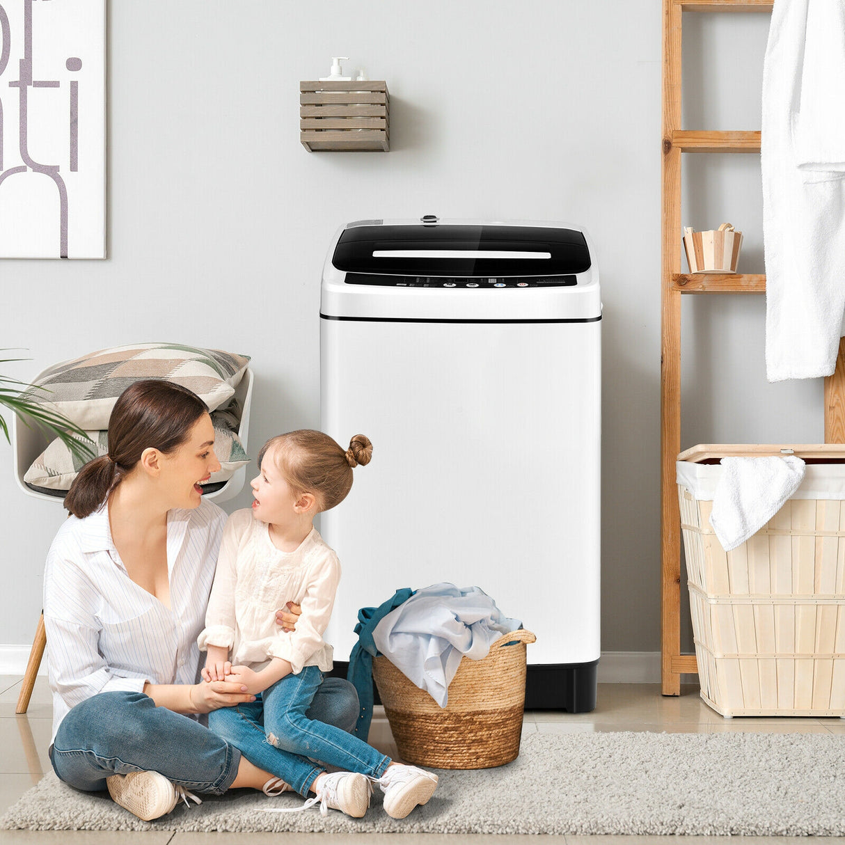 Full-Automatic Washing Machine 1.5 Cubic Feet 11 LBS Washer and Dryer-Gray