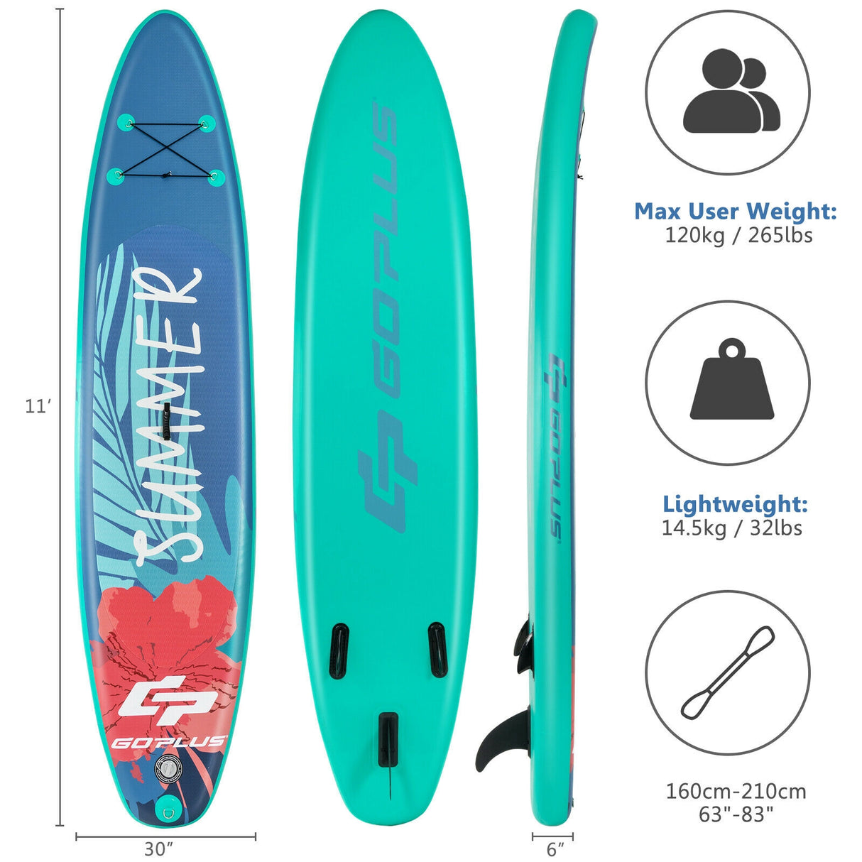 10 Feet Inflatable Stand Up Paddle Board with Backpack Leash Aluminum Paddle-M