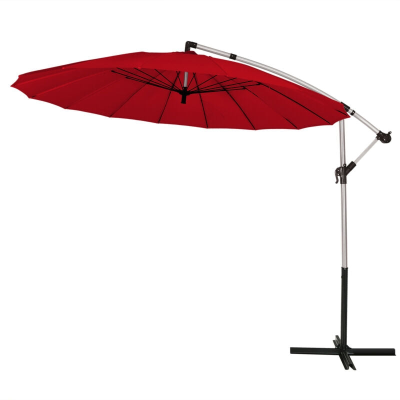 10 Feet Patio Offset Umbrella Market Hanging Umbrella for Backyard Poolside Lawn Garden-Dark Red by DirectDeals