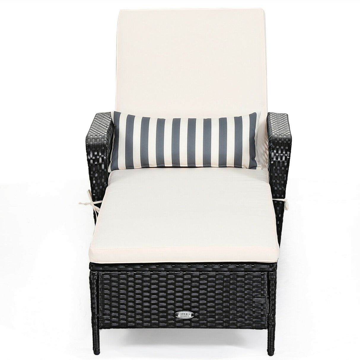 PE Rattan Armrest Chaise Lounge Chair with Adjustable Pillow-Off White