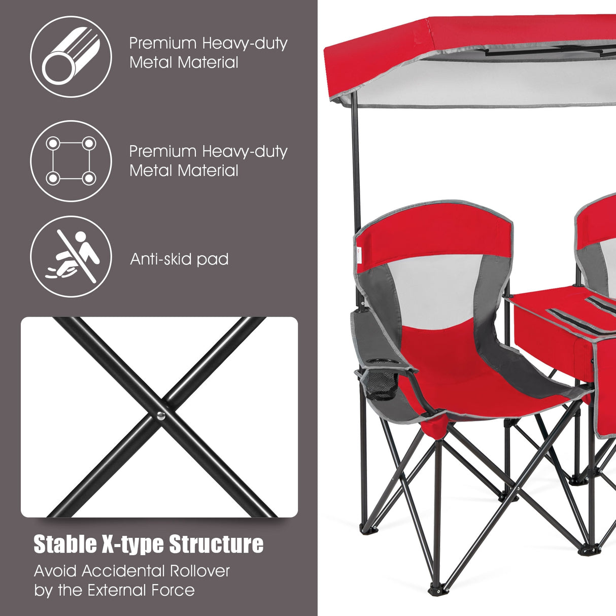 Patented Portable Folding Camping Canopy Chairs with Cup Holder-Blue