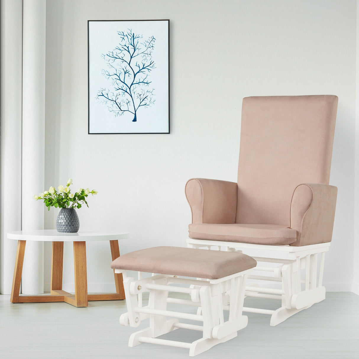 Baby Nursery Relax Rocker Rocking Chair Glider and Ottoman Cushion Set-Pink