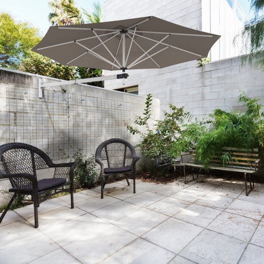 8ft Wall-Mounted Telescopic Folding Tilt Aluminum Sun Shade Umbrella-Tan