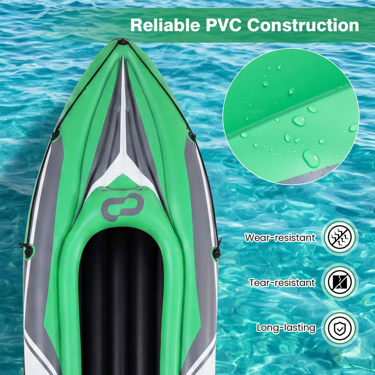 11.5 Feet Inflatable Kayak 2 Person Heavy Duty with Aluminum Paddles-Green