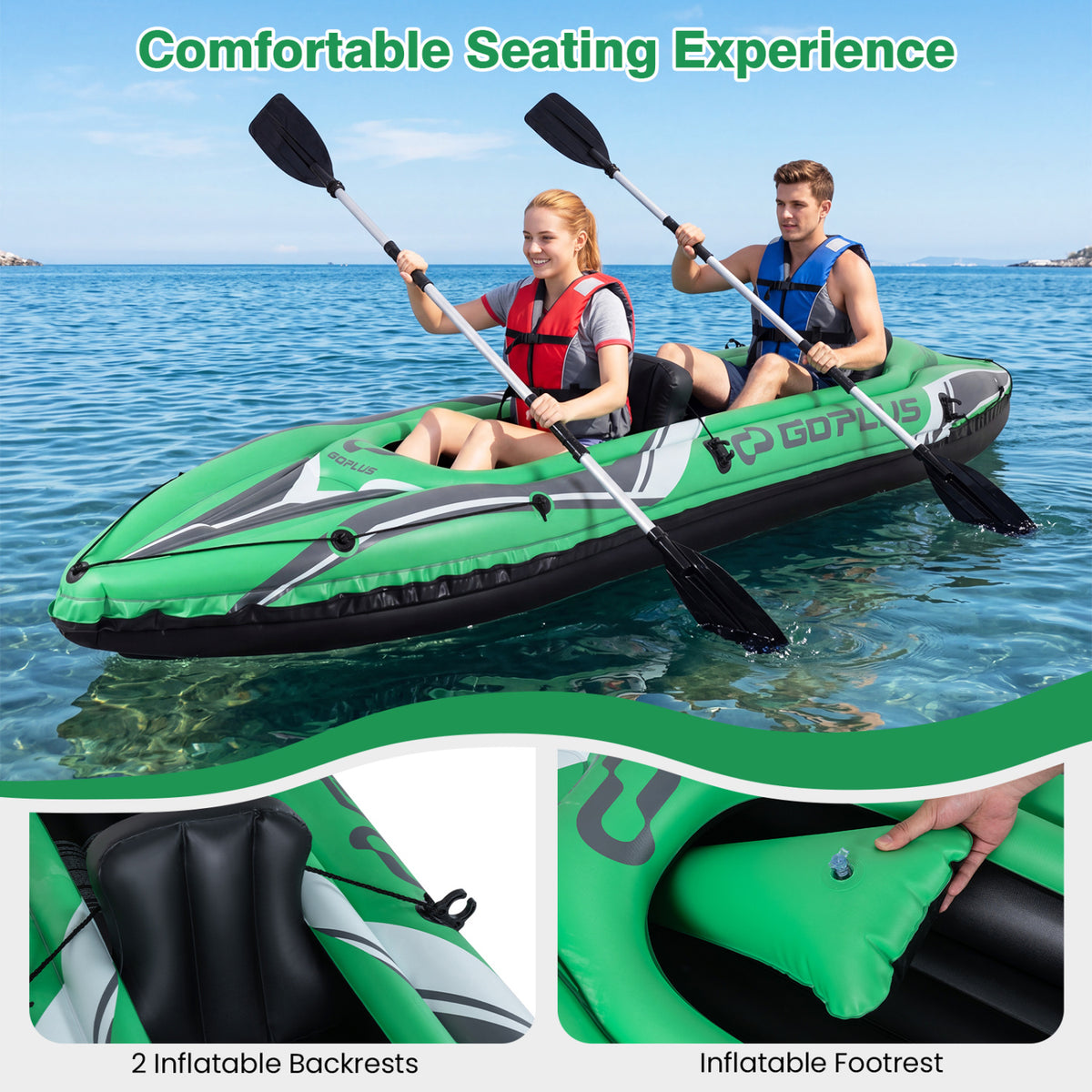 11.5 Feet Inflatable Kayak 2 Person Heavy Duty with Aluminum Paddles-Green