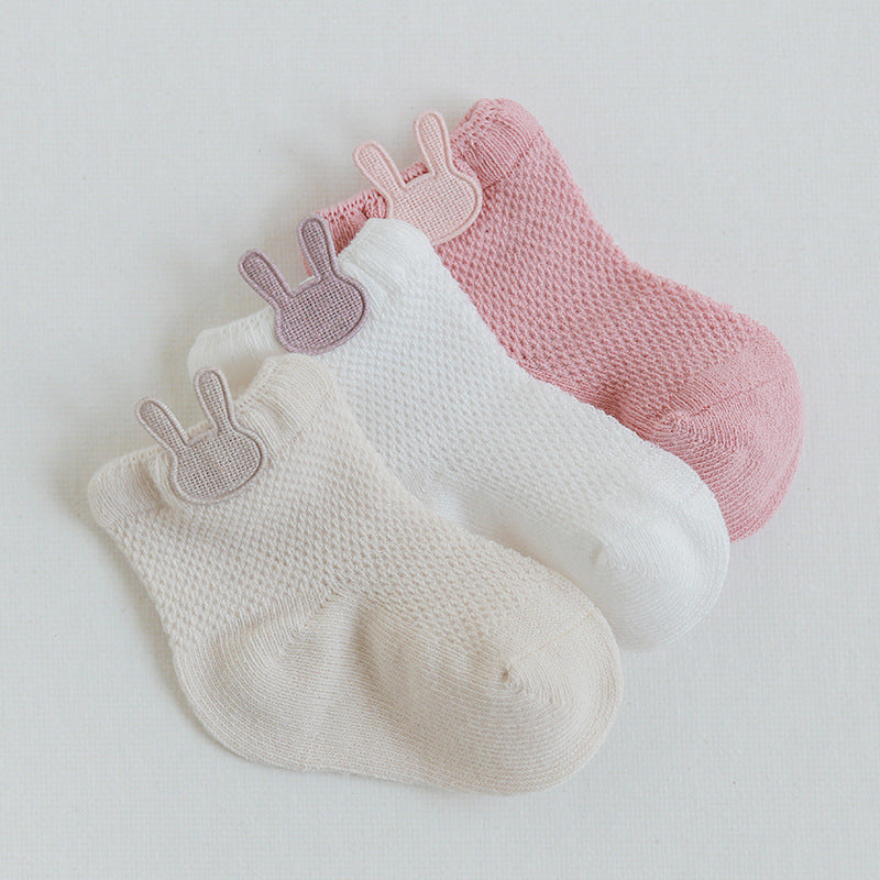 3 Pairs Cartoon Candy Color Cotton Fashion Elastic Band Socks For Newborn Boys And Girls