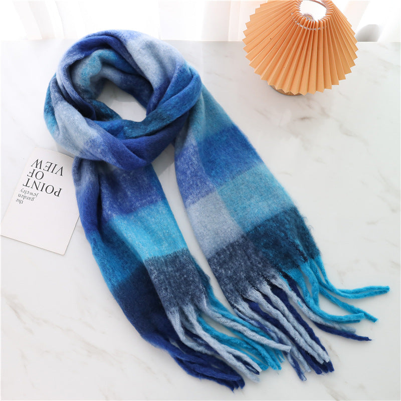 New Luxury Winter Soft Head Wraps Plaid Scarf Shawls Cashmere Warm Cashmere Scarves Rainbow For Women