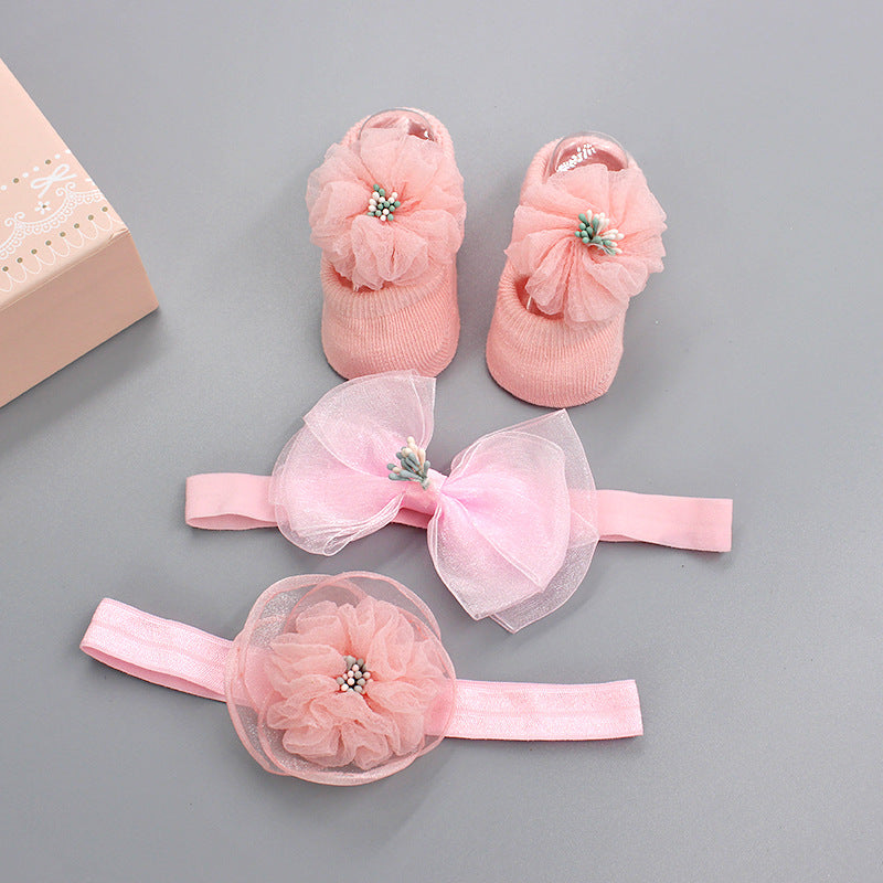 Flower Baby Girl Headband Socks Set Shoes With Crown Bows Newborn Headbands For Girls Turban Baby Hair Accessories