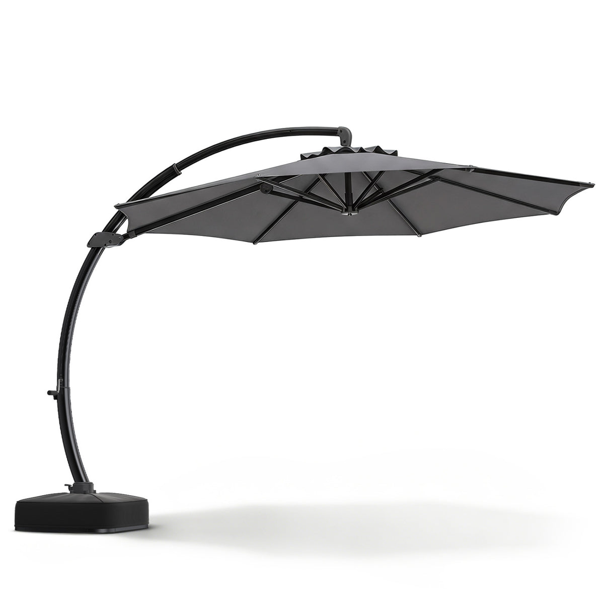11 FT Cantilever Patio Umbrella with Base with 360° Rotation and Tilt Adjustment-Gray