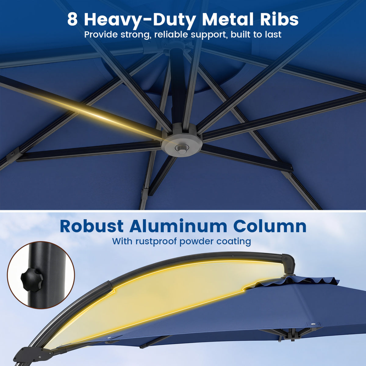 11 FT Cantilever Patio Umbrella with Base with 360° Rotation and Tilt Adjustment-Navy