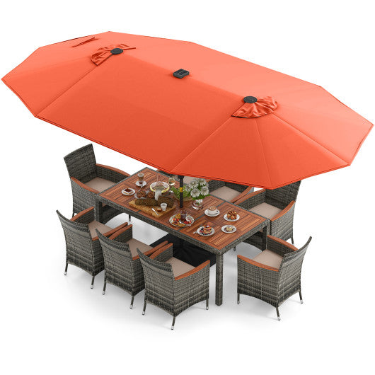 11 Pieces Patio Dining Set with 15 Feet Double-Sided Patio Umbrella Base Included-Orange