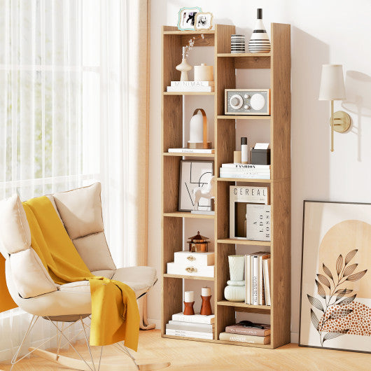 11-Tier Modern Book Organizer Bookcase with Anti-Tipping Kits-Natural