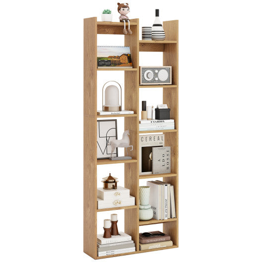 11-Tier Modern Book Organizer Bookcase with Anti-Tipping Kits-Natural