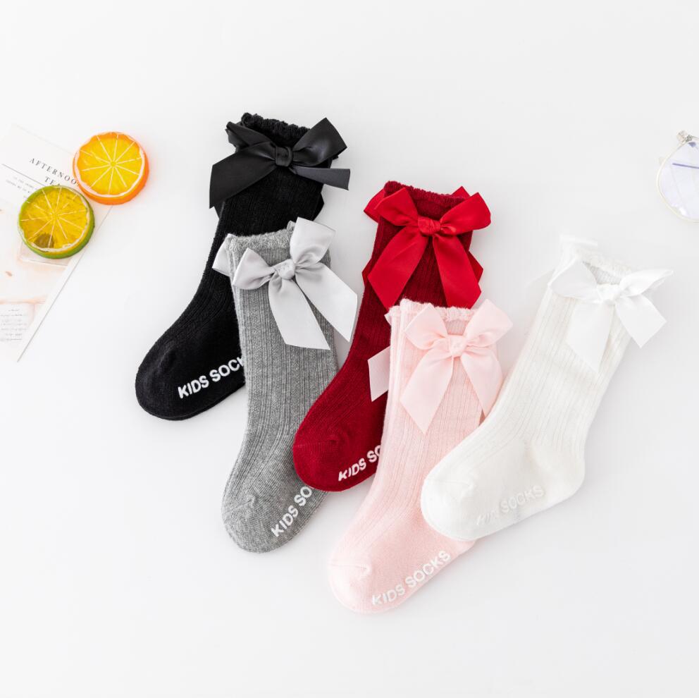 New Kids Stretchable Socks Toddlers Girls Big Bow Knee High Long Soft Cotton Lace Baby Comfortable Colorful Socks