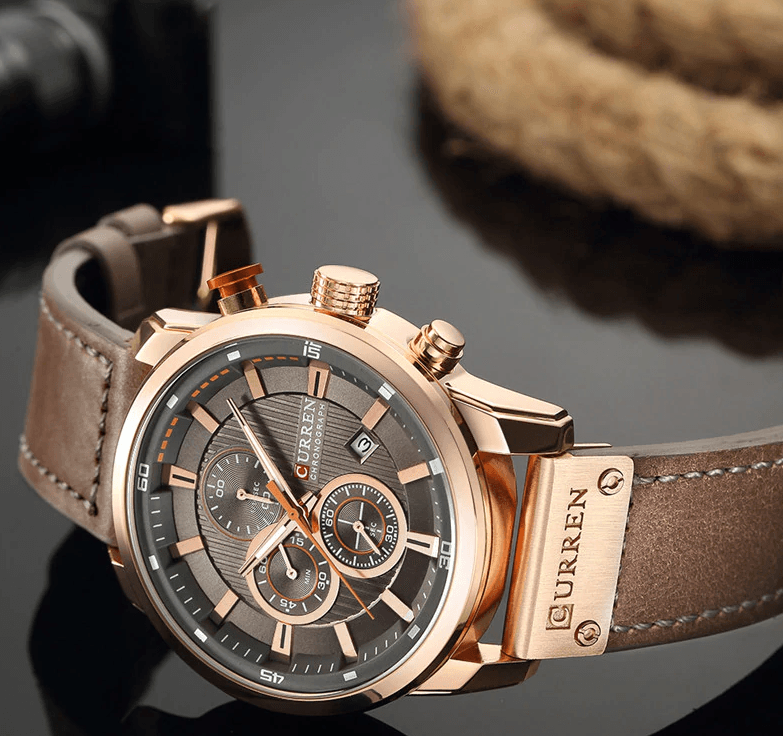 Men's Waterproof Elegant Sport Watch With Chronometers Day View, Leather Belts And Hardlex Scratch Resistant Glass Perfect Gift For Him
