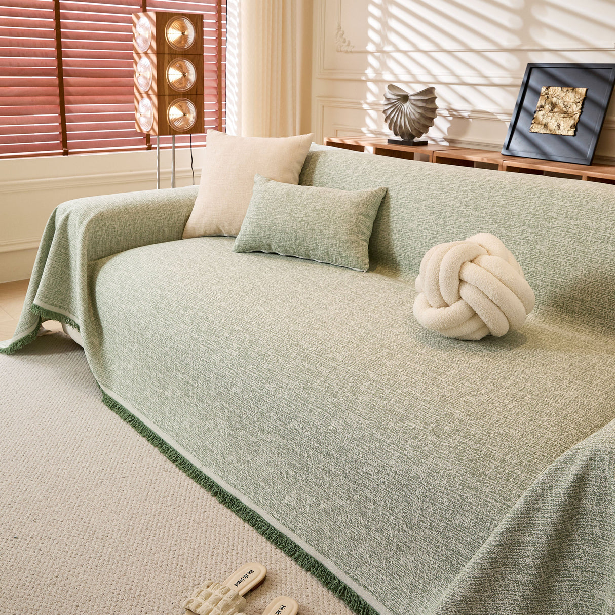 Natural Textured Linen Couch Cover, Breathable & Hypoallergenic Furniture Protector